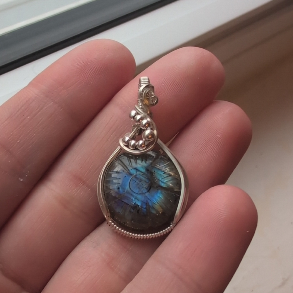 Carved Labradorite Flower Pendant